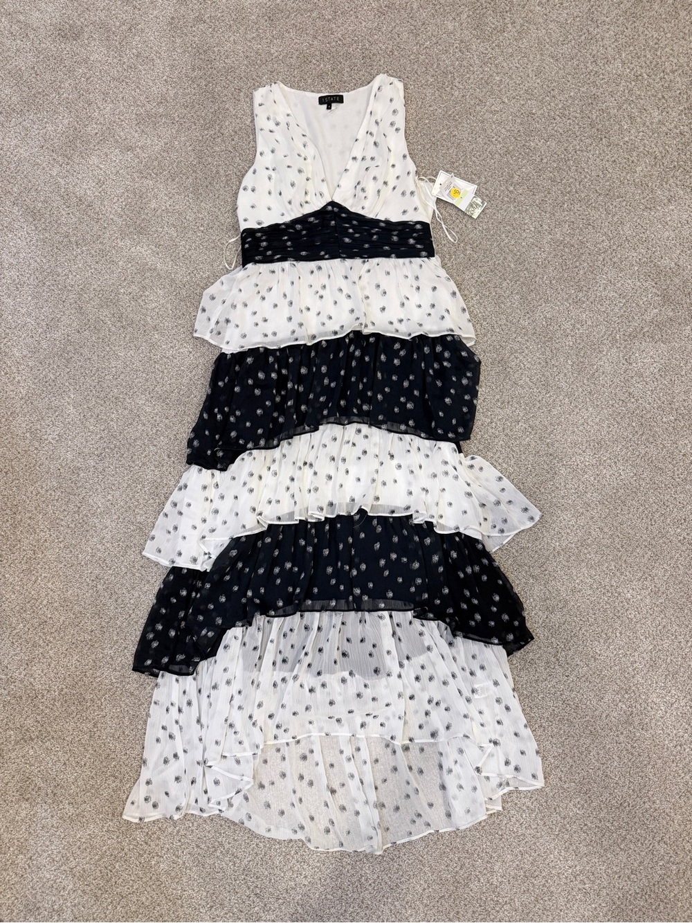 Womens Black and White Tiered Ruffle Maxi Dress BRAND NEW w Tags